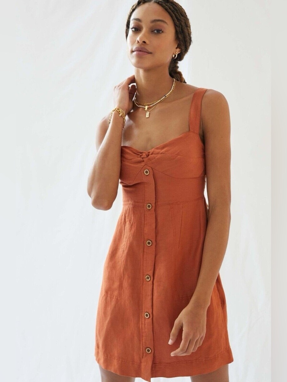 Anthropologie Maeve Twist Front Linen Blend Mini Dress